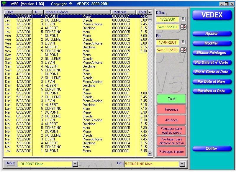 Correction des pointages avec W630