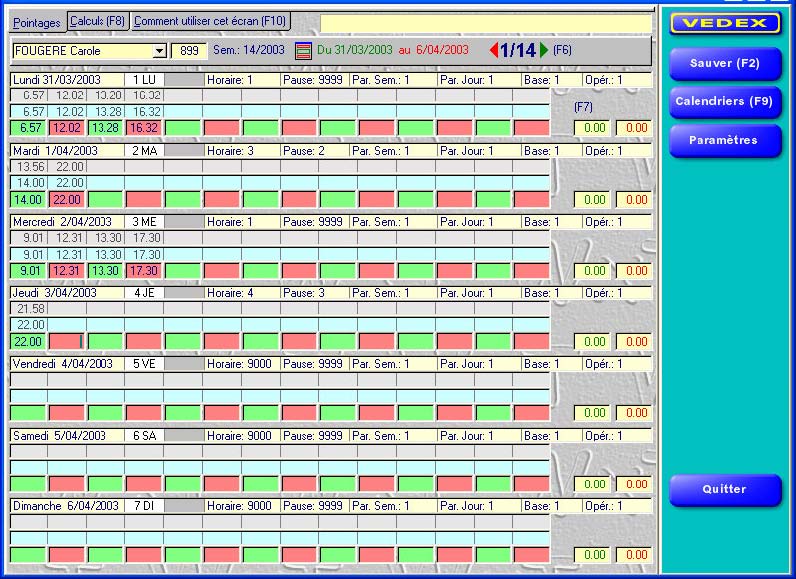 Ecran de correction des pointages WXT VEDEX Ecran de correction des pointages WXT VEDEX