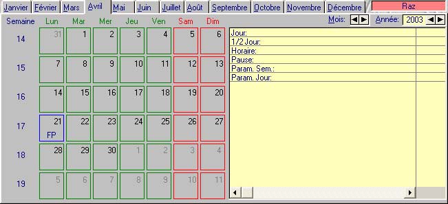 calendrier des absences WXT VEDEX