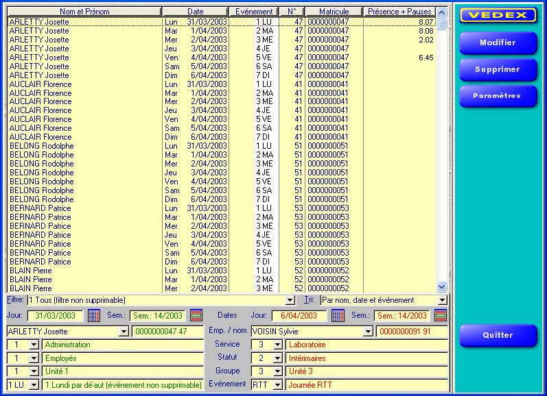 Sélection des critères avec WXT VEDEX Correction des pointages avec WXT VEDEX