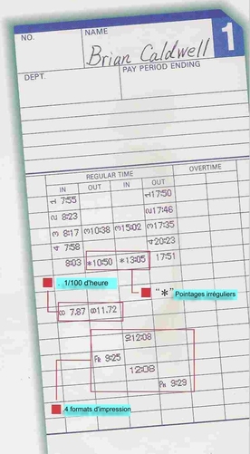 Fiche et carte de pointage pour pointeuse QR350, QR550 et QR6560